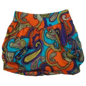 Vintage Glam Paisley Silk Mini Skirt Women S Orange Turquoise Purple Made In USA
